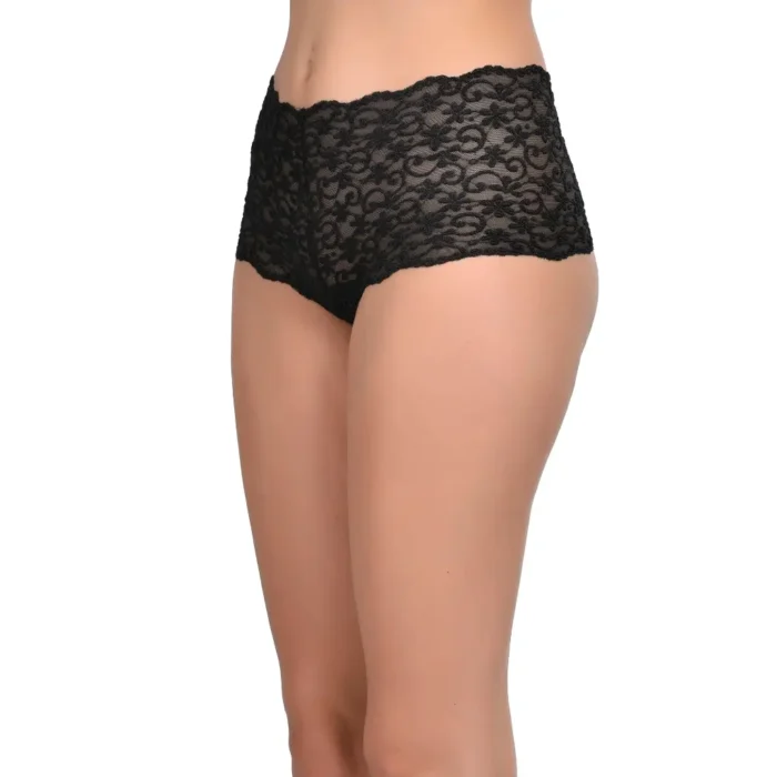 Vixense Allure Lace French Knickers - Classic Black Boy Shorts Briefs