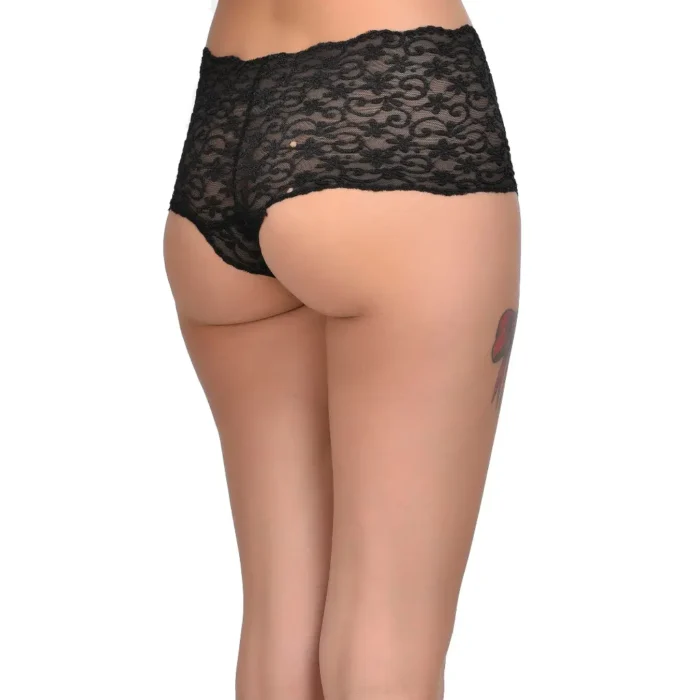 Vixense Allure Lace French Knickers - Classic Black Boy Shorts Briefs
