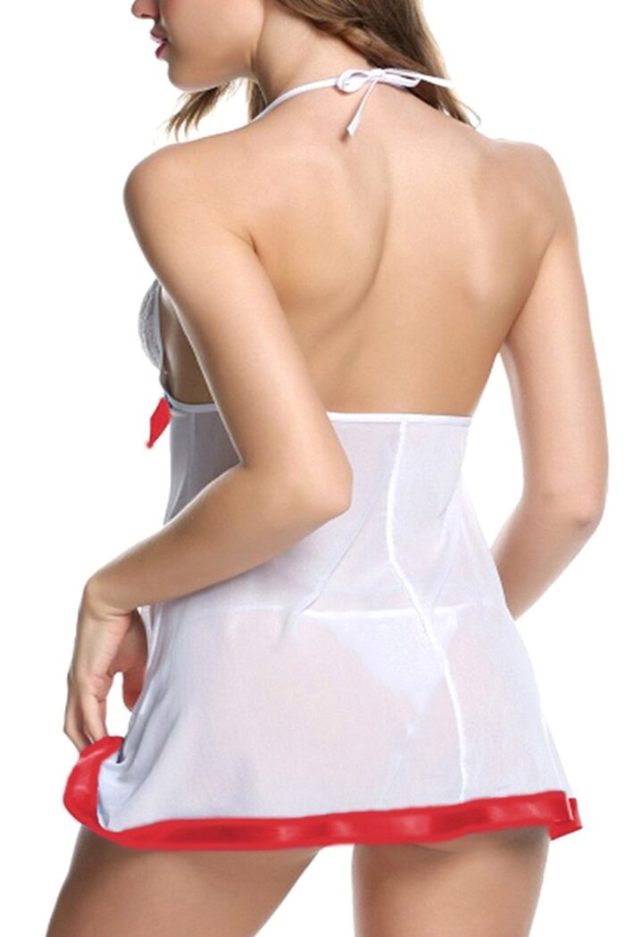Vixense Satin Babydoll Lingerie Set with Robe - White
